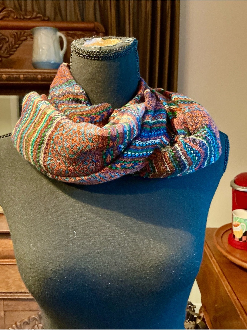Richly Colored Woven Infinity Scarf, Great for Fall